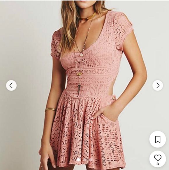 Free People Dresses & Skirts - Free People pink lace dress tomper with POCKETS and tie back women's small